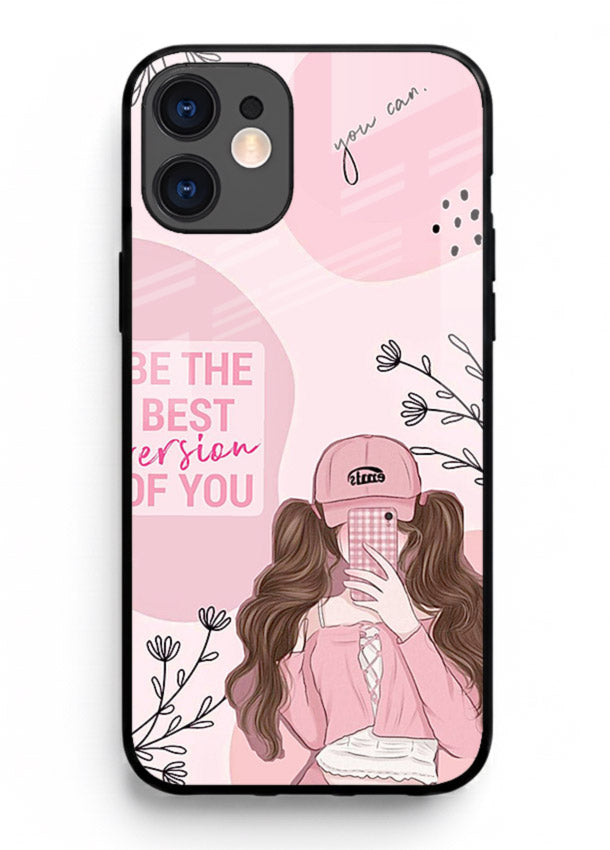 Best Version Girls aesthetic artwork iphone 12 glass back cover