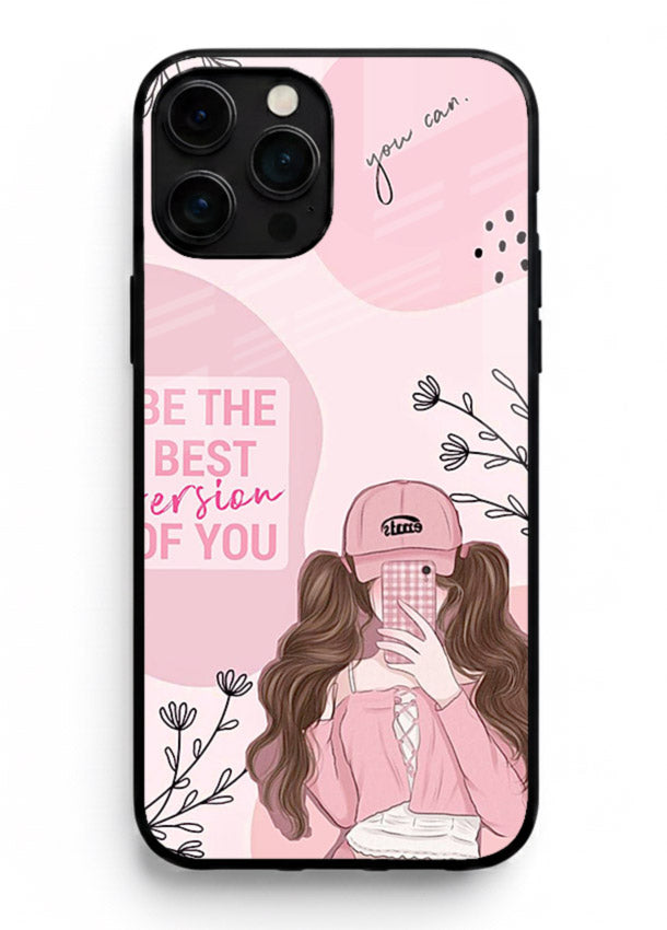 Best Version Girls aesthetic artwork iphone 13 pro max glass back cover