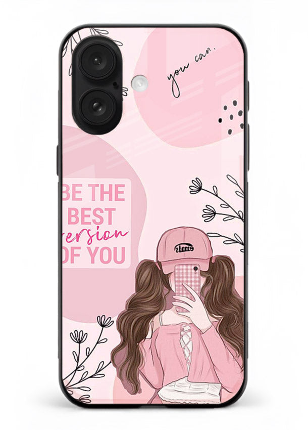 Best Version Girls aesthetic artwork iphone 16 plus glass back cover