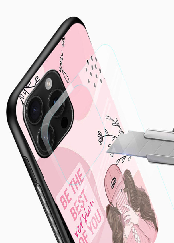 Best Version Girls aesthetic artwork glossy vibrant premium glass back cover - Angle Blade