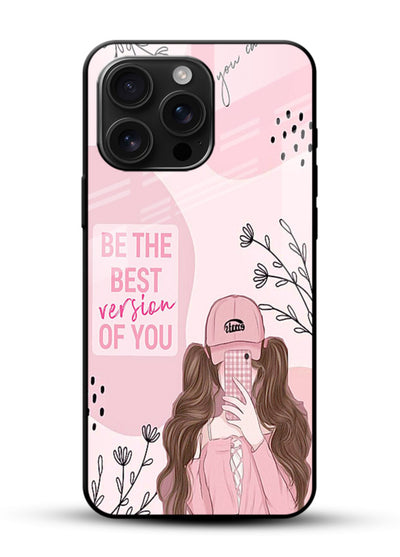 Best Version Girls aesthetic artwork glossy vibrant premium glass back cover - Angle Front
