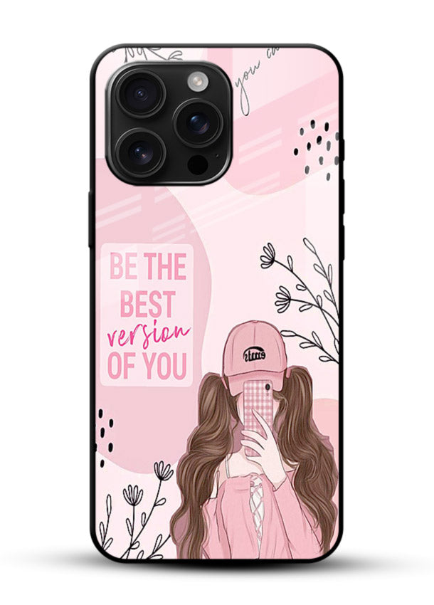 Best Version Girls aesthetic artwork glossy vibrant premium glass back cover - Angle Front