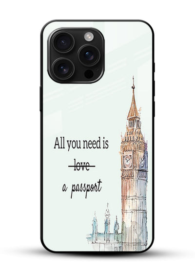 Big Ben Watercolor London illustration glossy vibrant premium glass back cover - Angle Front