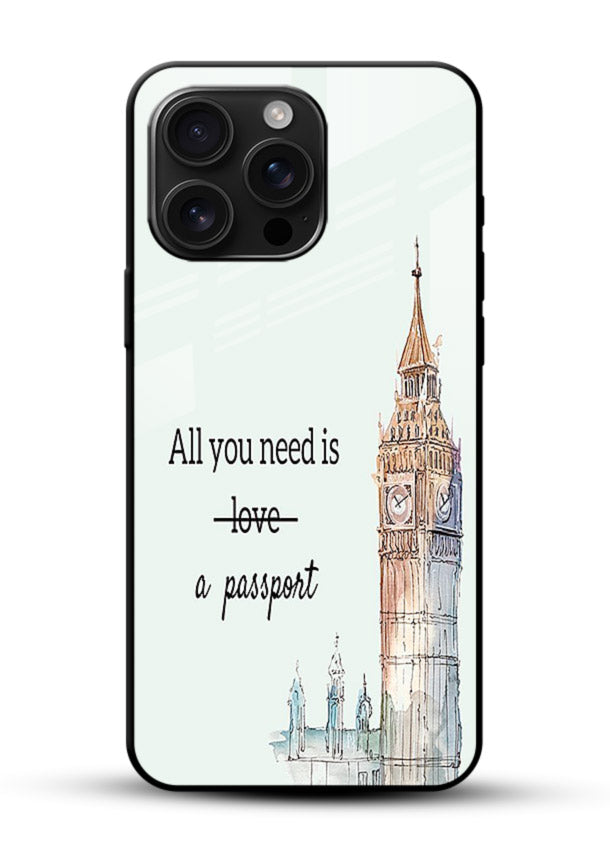 Big Ben Watercolor London illustration glossy vibrant premium glass back cover - Angle Front