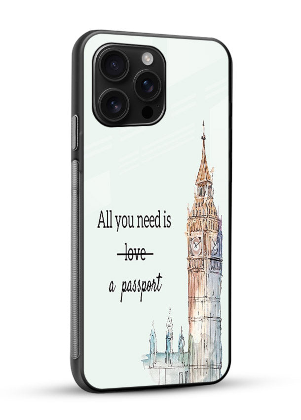 Big Ben Watercolor London illustration glossy vibrant premium glass back cover - Angle Side