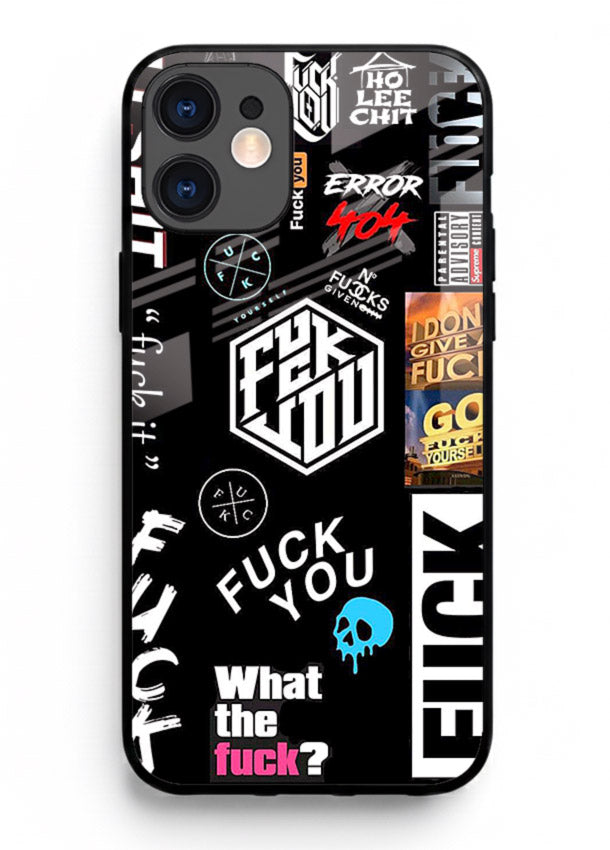 Black Typography Stickers aesthetic sticker design iphone 12 mini glass back cover