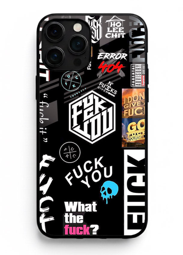 Black Typography Stickers aesthetic sticker design iphone 15 pro max glass back cover