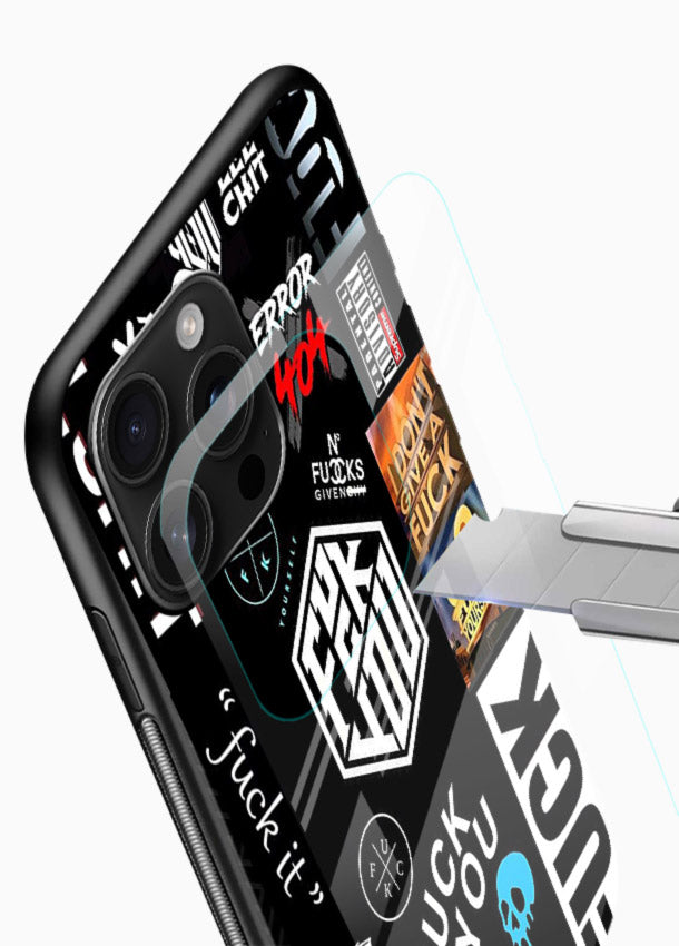 Black Typography Stickers aesthetic sticker design glossy vibrant premium glass back cover - Angle Blade
