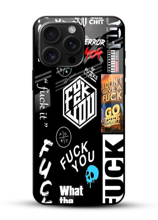 Black Typography Stickers aesthetic sticker design glossy vibrant premium glass back cover - Angle Front