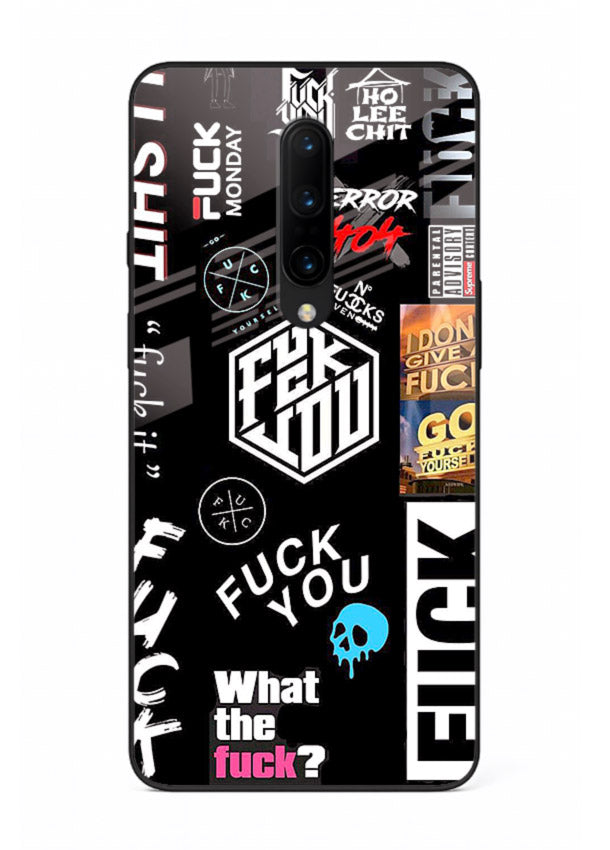 Black Typography Stickers aesthetic sticker design OnePlus 7T Pro glass back cover