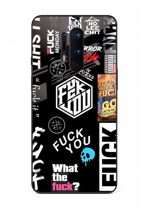 Black Typography Stickers aesthetic sticker design OnePlus 8 Pro glass back cover