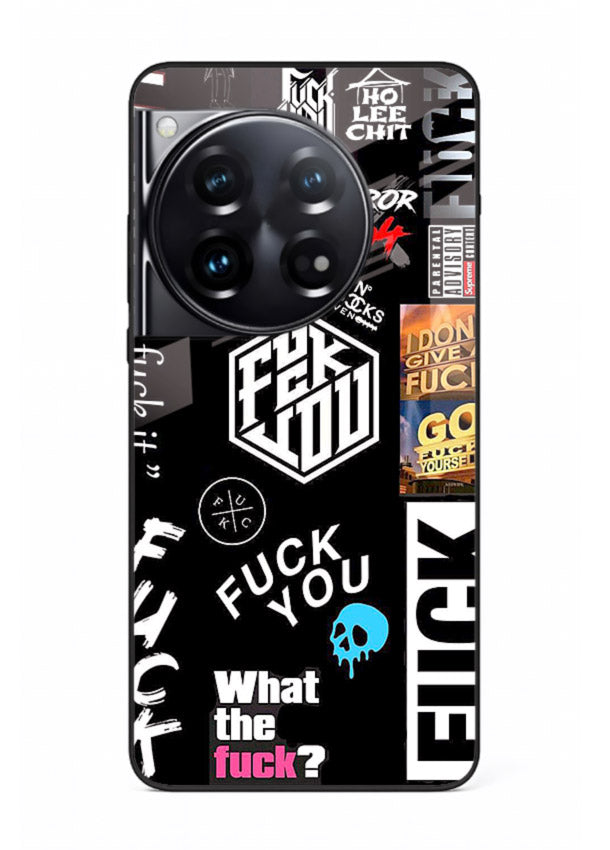 Black Typography Stickers aesthetic sticker design OnePlus 12 glass back cover
