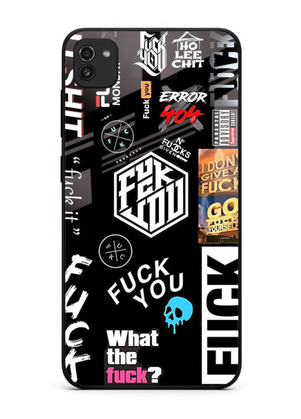 Black Typography Stickers aesthetic sticker design Samsung A03 glass back cover