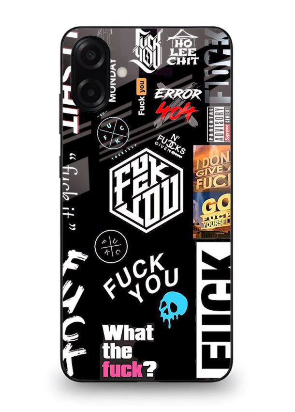 Black Typography Stickers aesthetic sticker design Samsung A07 4G glass back cover