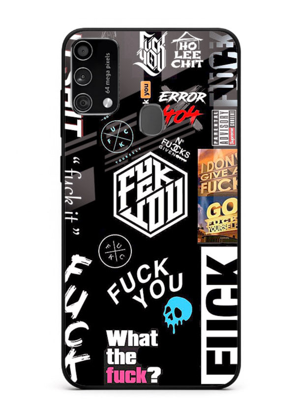 Black Typography Stickers aesthetic sticker design Samsung F41 glass back cover