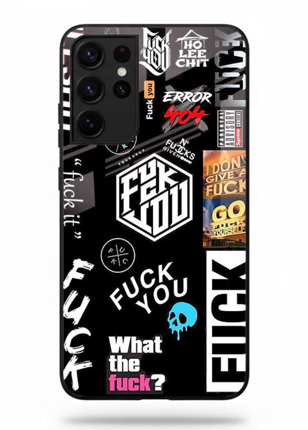 Black Typography Stickers aesthetic sticker design Samsung S21 Ultra glass back cover