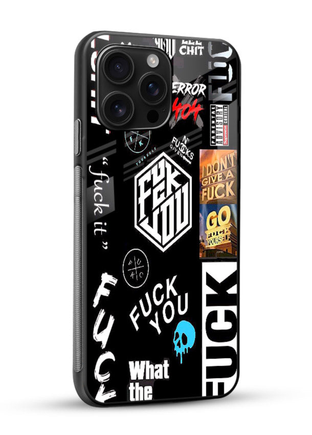 Black Typography Stickers aesthetic sticker design glossy vibrant premium glass back cover - Angle Side