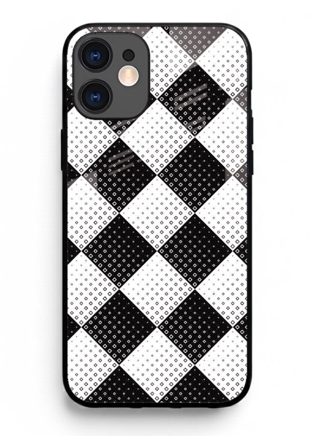 Black White Check checkered pattern iphone 12 glass back cover
