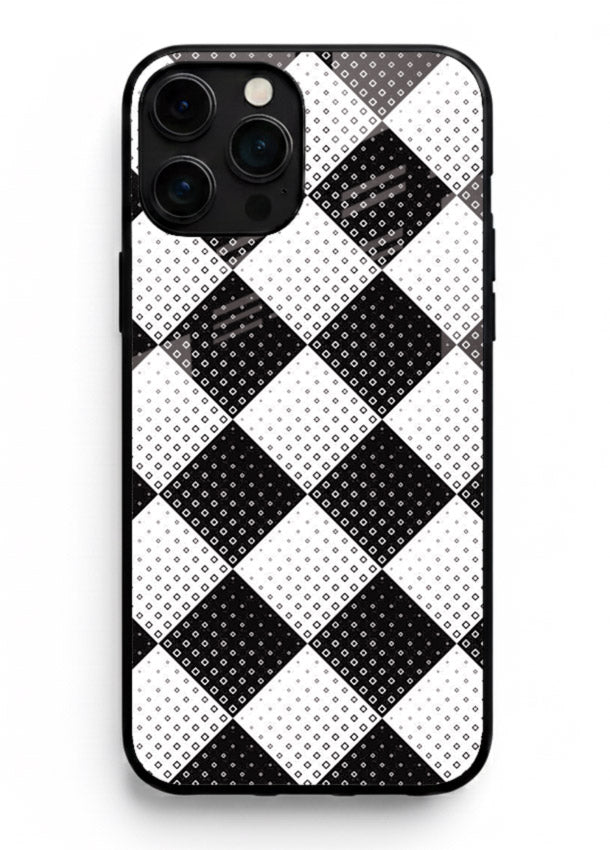 Black White Check checkered pattern iphone 11 pro max glass back cover