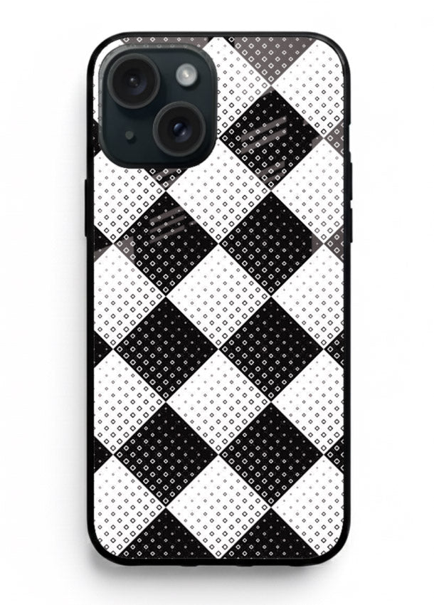 Black White Check checkered pattern iphone 15 glass back cover