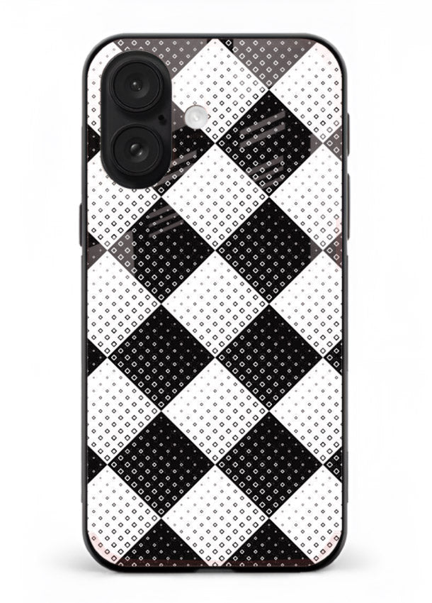 Black White Check checkered pattern iphone 18 glass back cover