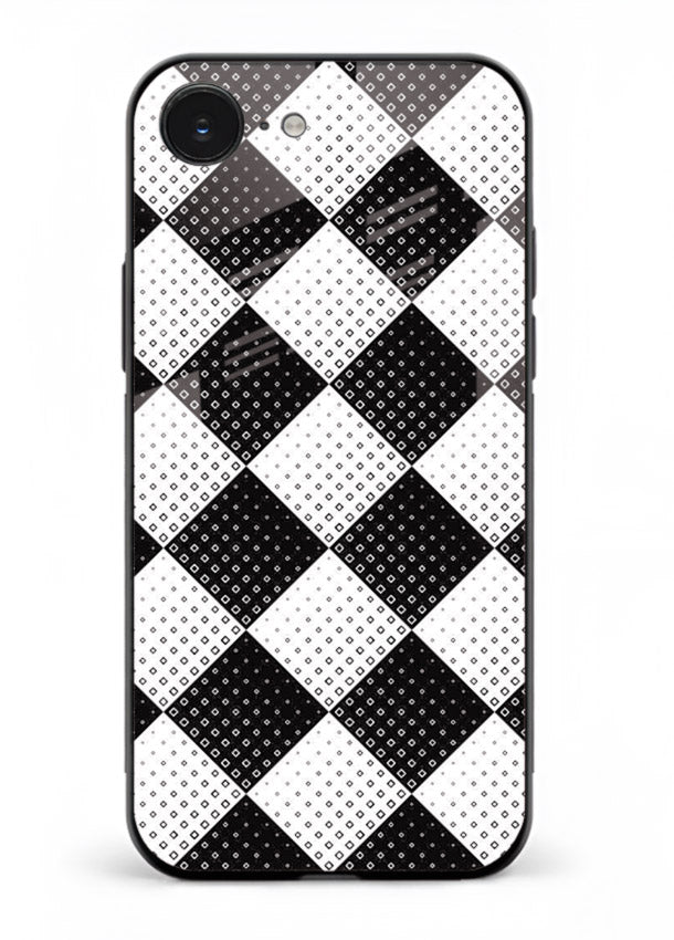 Black White Check checkered pattern iphone 16e glass back cover