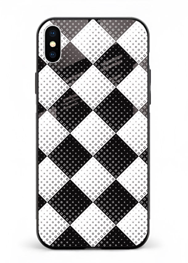 Black White Check checkered pattern iphone xs max glass back cover