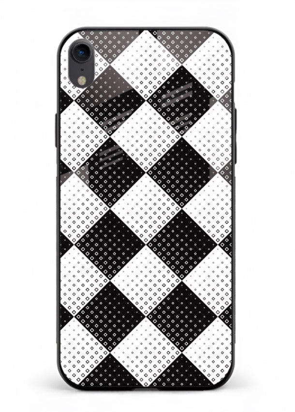 Black White Check checkered pattern iphone xr glass back cover