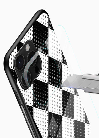 Black White Check checkered pattern glossy vibrant premium glass back cover - Angle Blade