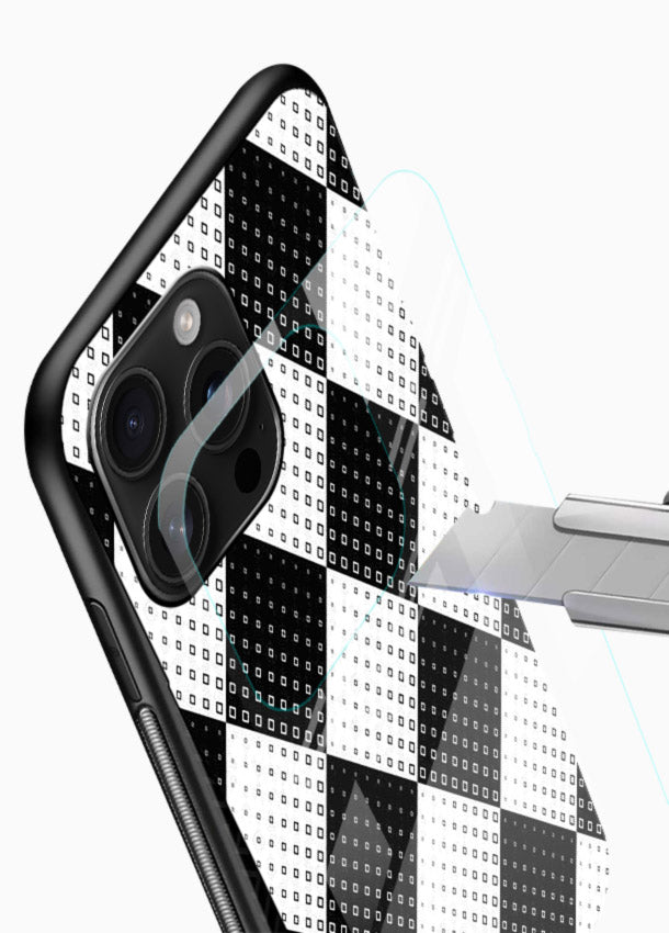 Black White Check checkered pattern glossy vibrant premium glass back cover - Angle Blade