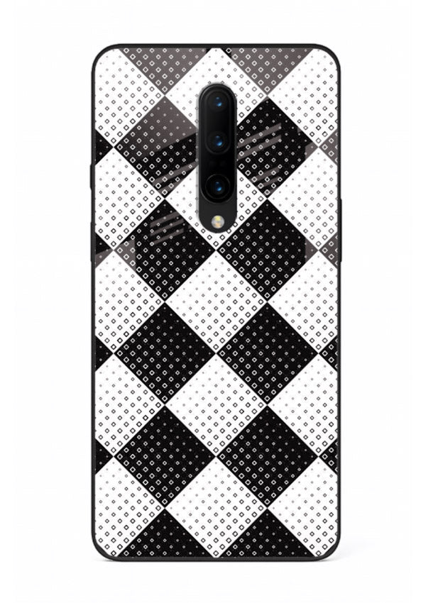 Black White Check checkered pattern OnePlus 7T Pro glass back cover