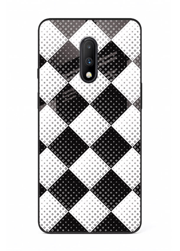 Black White Check checkered pattern OnePlus 7 glass back cover