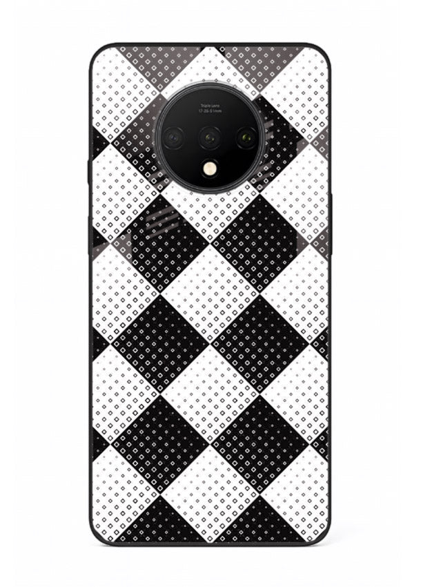 Black White Check checkered pattern OnePlus 7T glass back cover