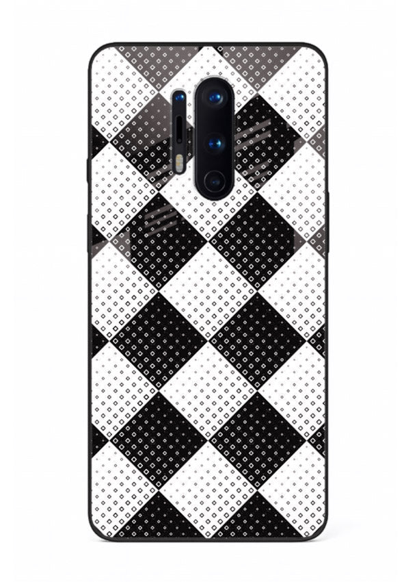 Black White Check checkered pattern OnePlus 8 Pro glass back cover