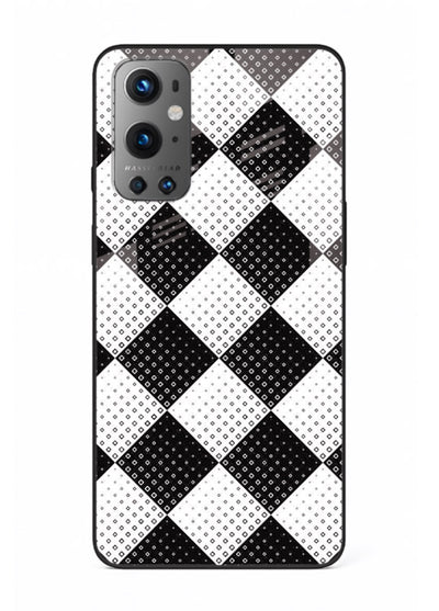 Black White Check checkered pattern OnePlus 9 glass back cover