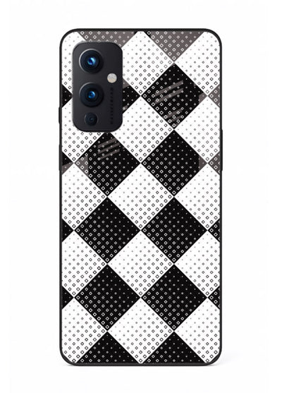 Black White Check checkered pattern OnePlus 9 Pro glass back cover