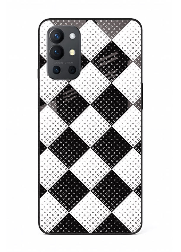 Black White Check checkered pattern OnePlus 9R glass back cover