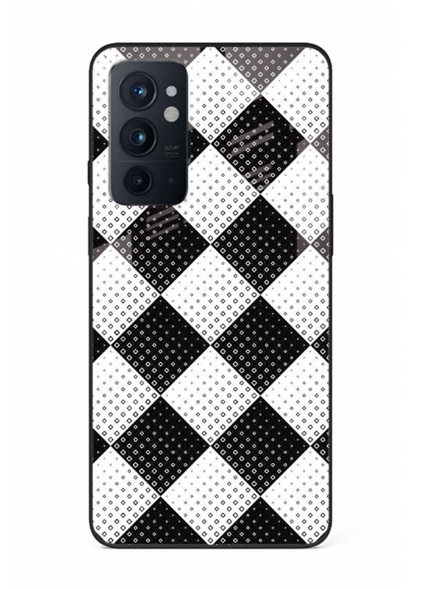 Black White Check checkered pattern OnePlus 9RT glass back cover