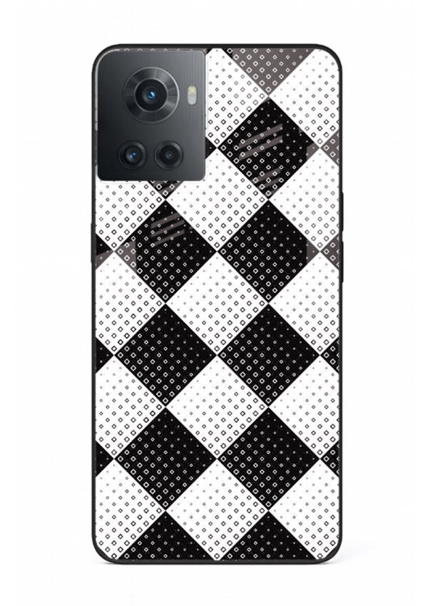 Black White Check checkered pattern OnePlus 10R glass back cover
