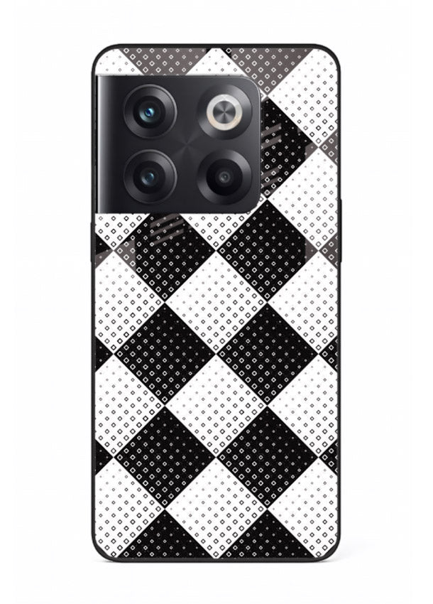 Black White Check checkered pattern OnePlus 10T glass back cover