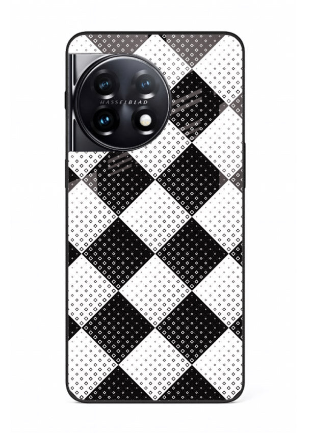 Black White Check checkered pattern OnePlus 11 glass back cover