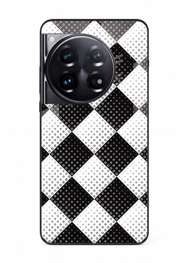 Black White Check checkered pattern OnePlus 12 glass back cover