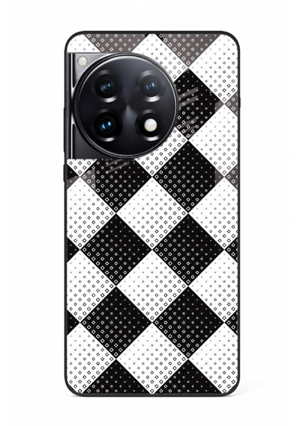 Black White Check checkered pattern OnePlus 12R glass back cover