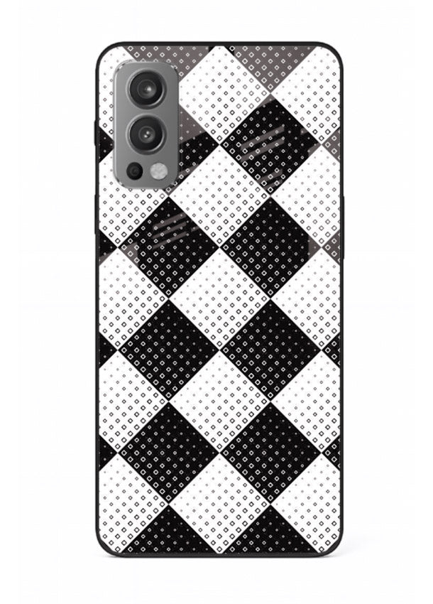 Black White Check checkered pattern OnePlus Nord 2 glass back cover