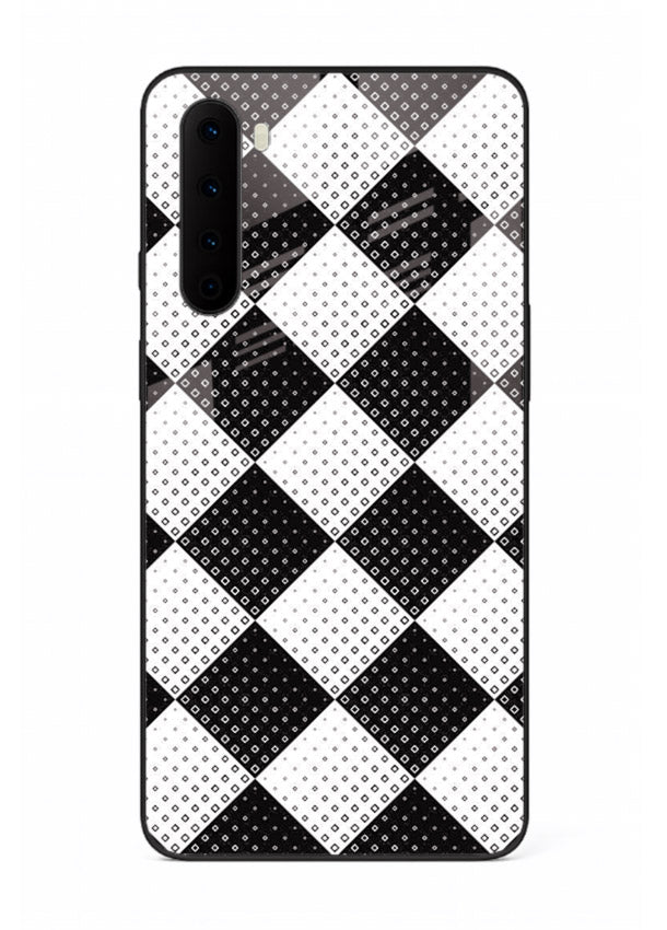 Black White Check checkered pattern OnePlus Nord glass back cover