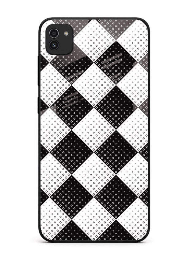 Black White Check checkered pattern Samsung A03 glass back cover