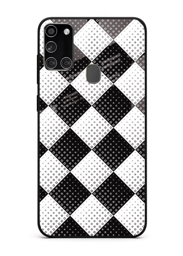 Black White Check checkered pattern Samsung A21s glass back cover