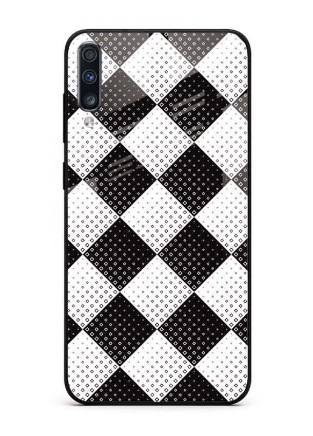 Black White Check checkered pattern Samsung A50 glass back cover