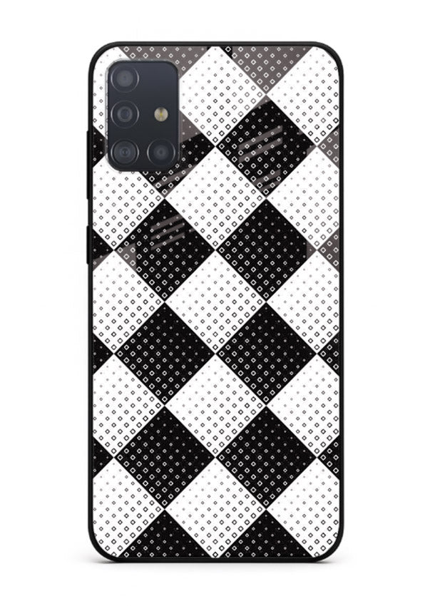 Black White Check checkered pattern Samsung A51 glass back cover