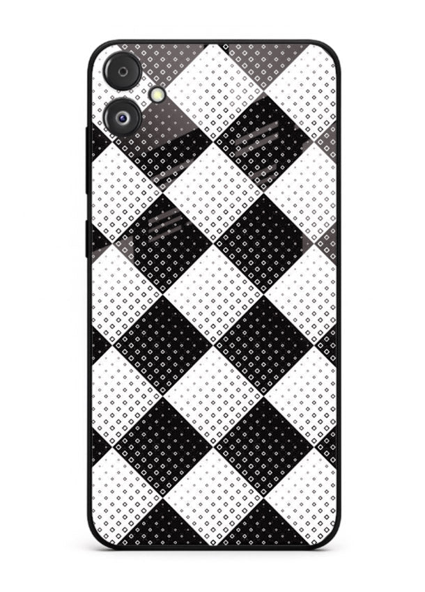 Black White Check checkered pattern Samsung F05 5G glass back cover